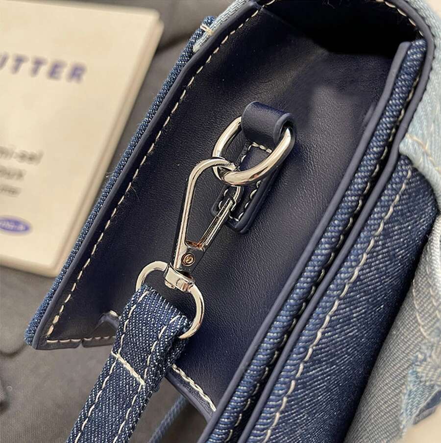 Jiomay-Fashion Blue Color Block Denim Square Shoulder Bag High Quality Buckle Personalized Unique Design Crossboby Women's Bags