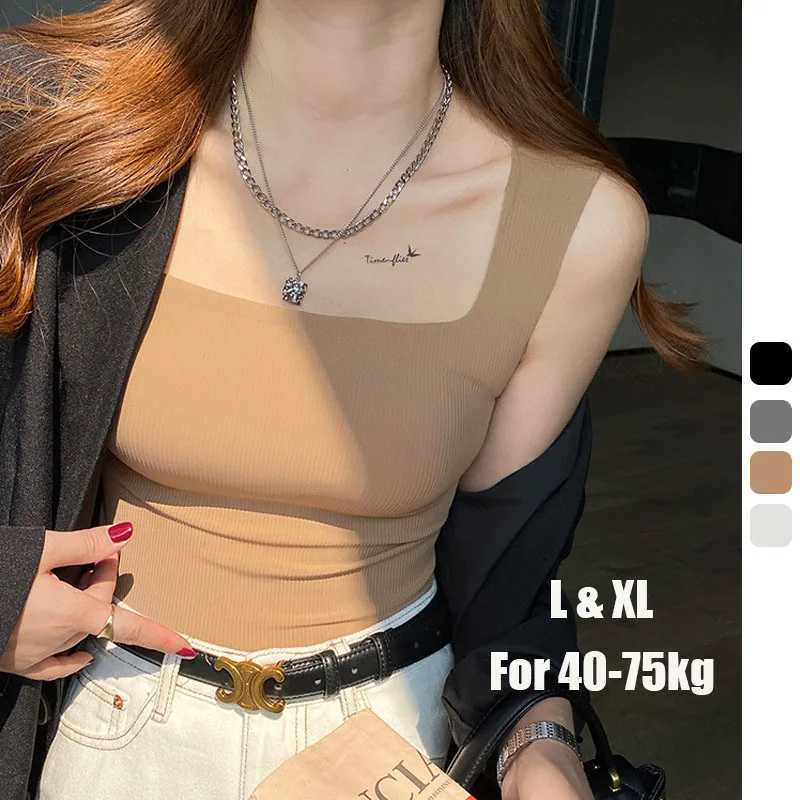For 40-75kg Ice Silk Plus Size Tank Tops WITH Chest Pad Square Collar Thread One-Piece Cup Seamless Camisole Top For Women M250513