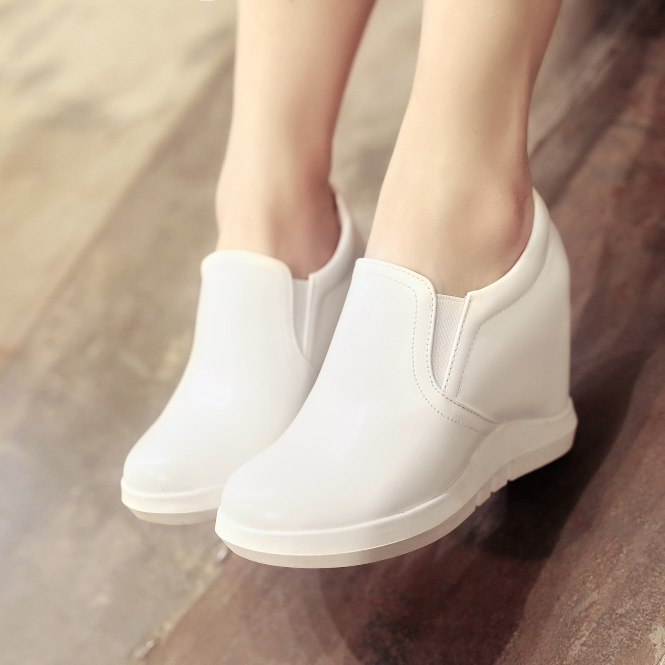 Hidden Platform Wedges Sneakers Women Spring Autumn Casual Shoes On Platform Comfort Wedge Heels Red White Sneaker Female 241213