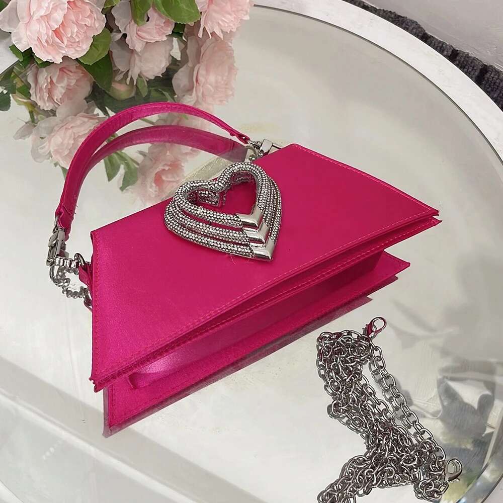 Fashion Heart Rhinestone Handbags Satin Evening Bags For Women Dias Designer Shoulder Bag Silk Wedding Clutch