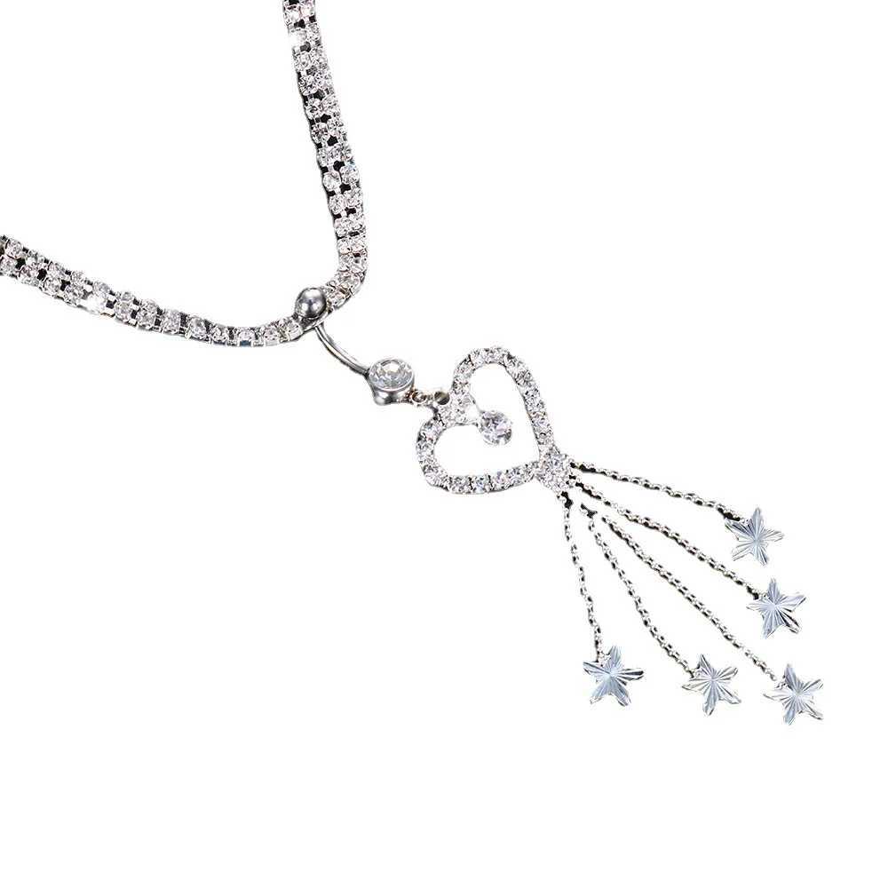 GLAMing Boho Heart Dangle Rhinestone Piercing Navel Chain Belly Button Ring with Waist Chain Women Navel Piercing Body JewelryT250513