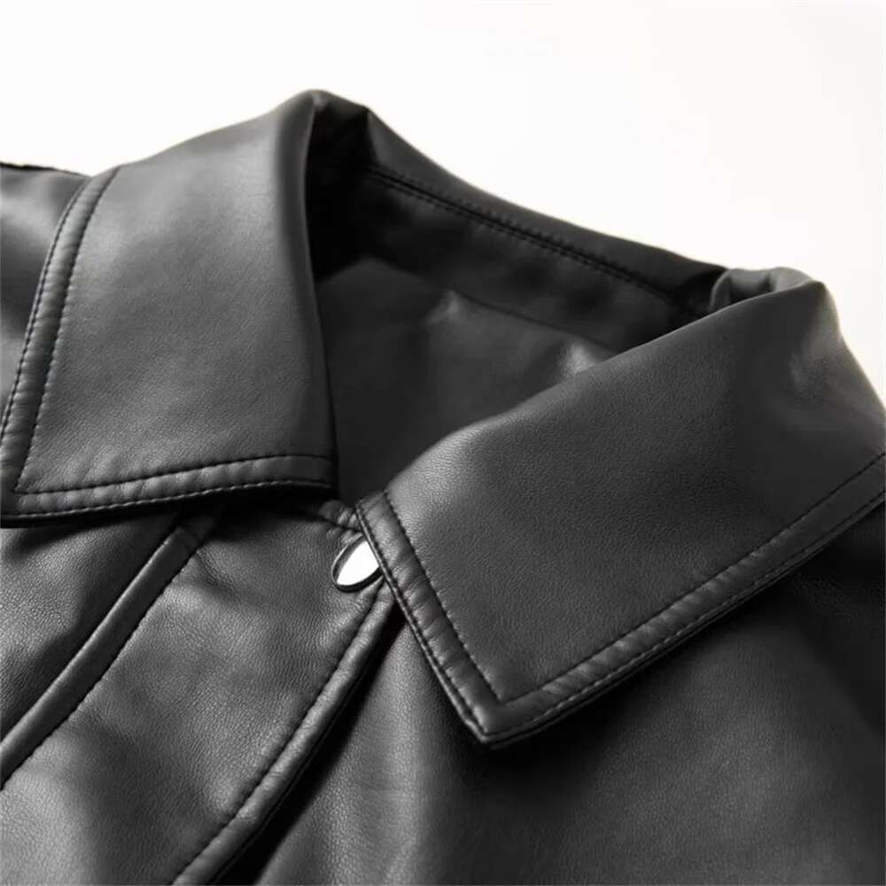 Taop&Za Autumn New Product Women's Fashion Casual Collar Long Sleeve Leather Effect Short Jacket Coat