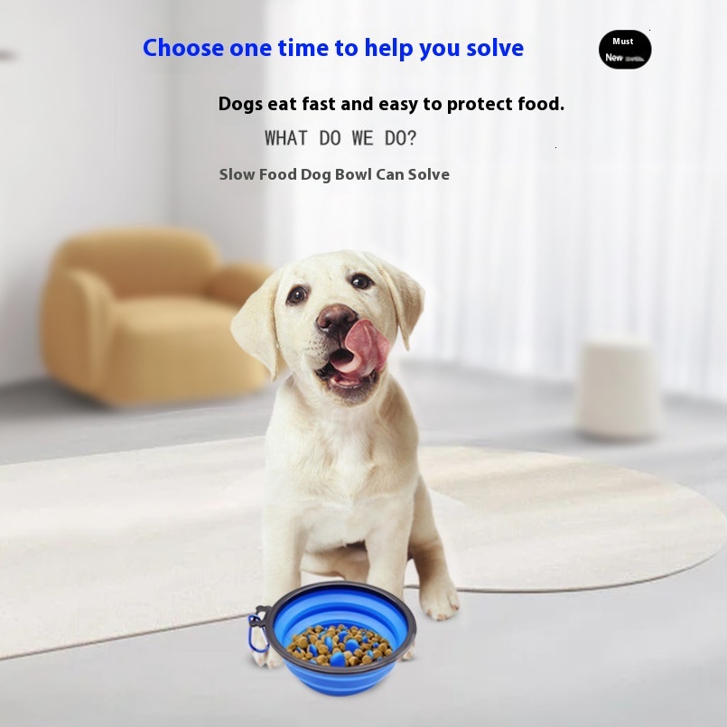 Silicone Pet Foldable For Dogs Anti Tipping Dog Bowl Slow Food Bowl Supplies