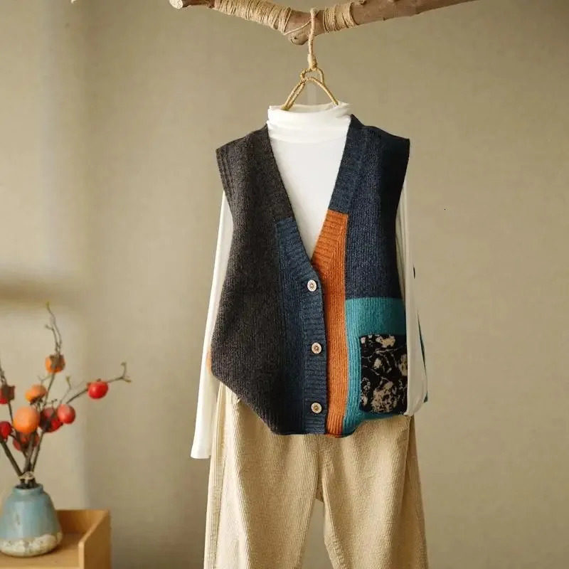 Retro Knitted Tank Top Open Woolen Sweater AutumnWinter Loose n Feel Small Womens Coat 250506