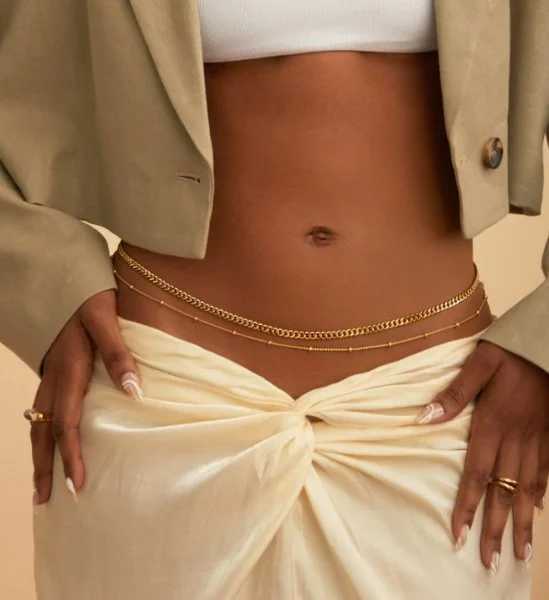 Boho Sexy Gold Color Flat Snake Chain Bellly Waist Chain for Women Rhinestone Belt Body Jewelry Summer Bikini AccessoriesT250513