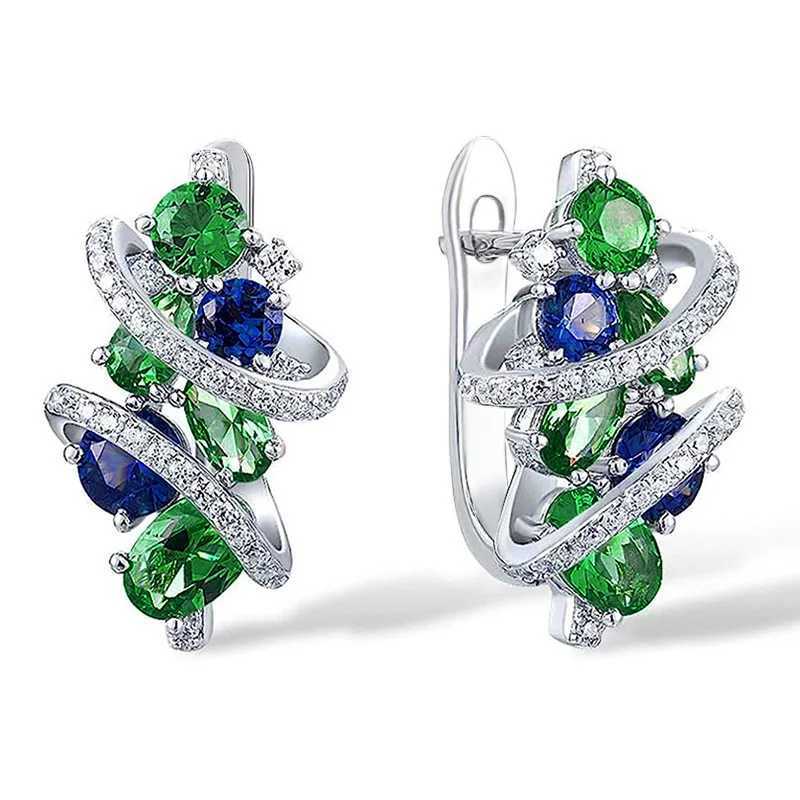 Luxury Female Green Cubic Zirconia Clip Earrings Charm 925 Sterling Silver Trendy Zircon Stone Wedding Jewelry for Women Y250510
