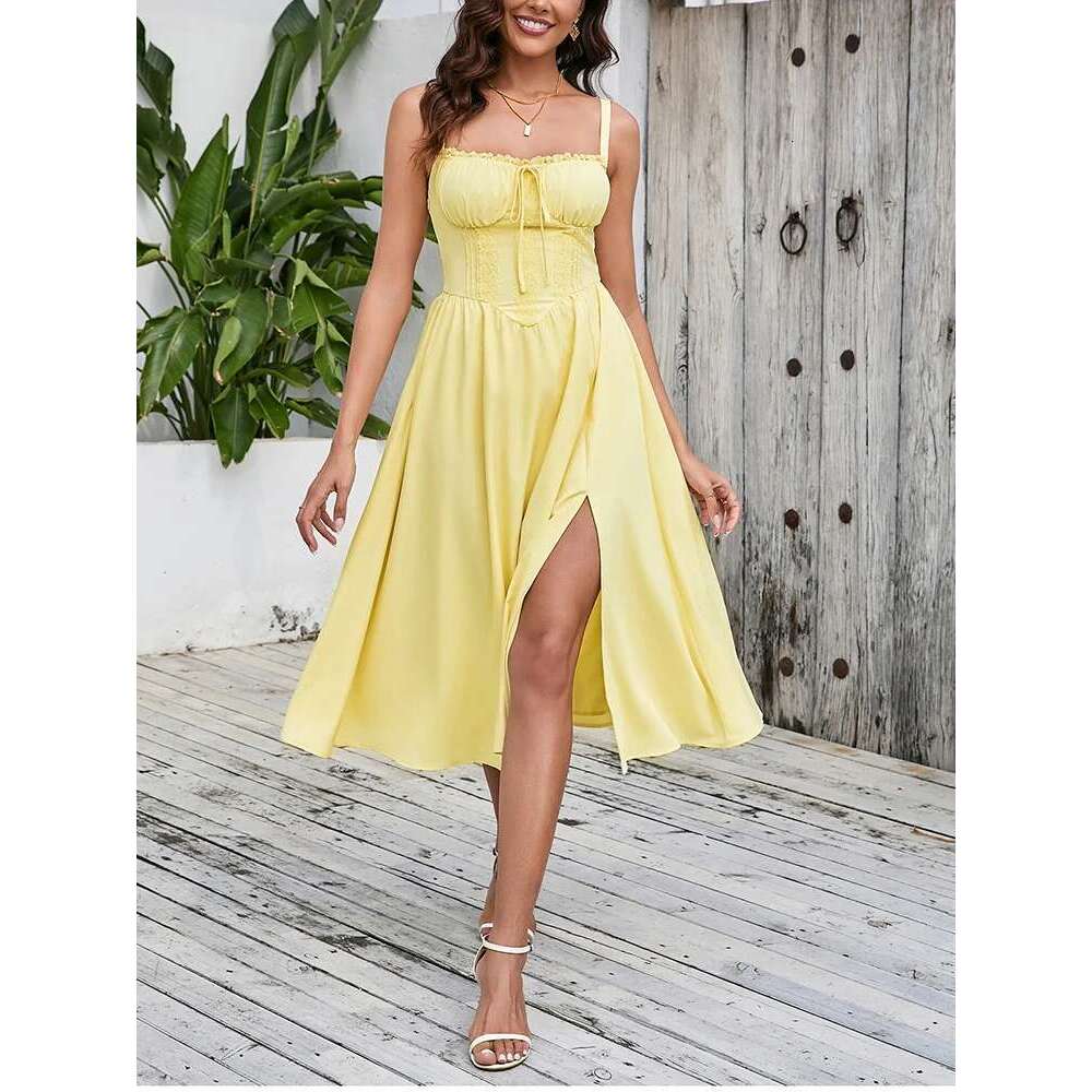 NewAsia Women's Adjustable Straps Lace Midi Corset Dress Tie Up Ruched Fashion Casual Holiday Long Dresses New Arrival