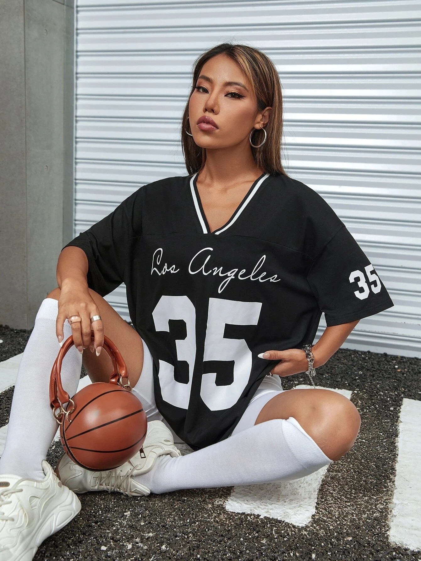 Los Angeles No35 Basketball Jersey Womens Summer Tshirt Vneck Loose And Fashionable Sports Short Sleeved Street Casual Tee 250513