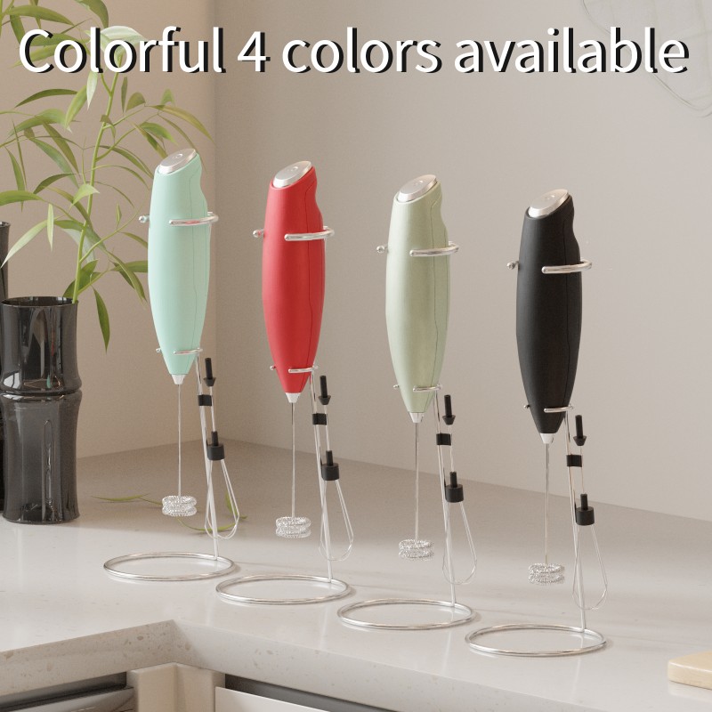 New electric mixer with two stainless steel mixing heads and a dedicated stand, easy to beat coffee foam and cream, delicate and dense, powered by 1 p