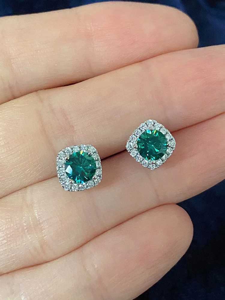 Solid 925 Sterling Silver Lab Blue Green Moissanite Diamond Stud Earrings for Women Super Sparkling Wedding Jewelry Gifts Y250510