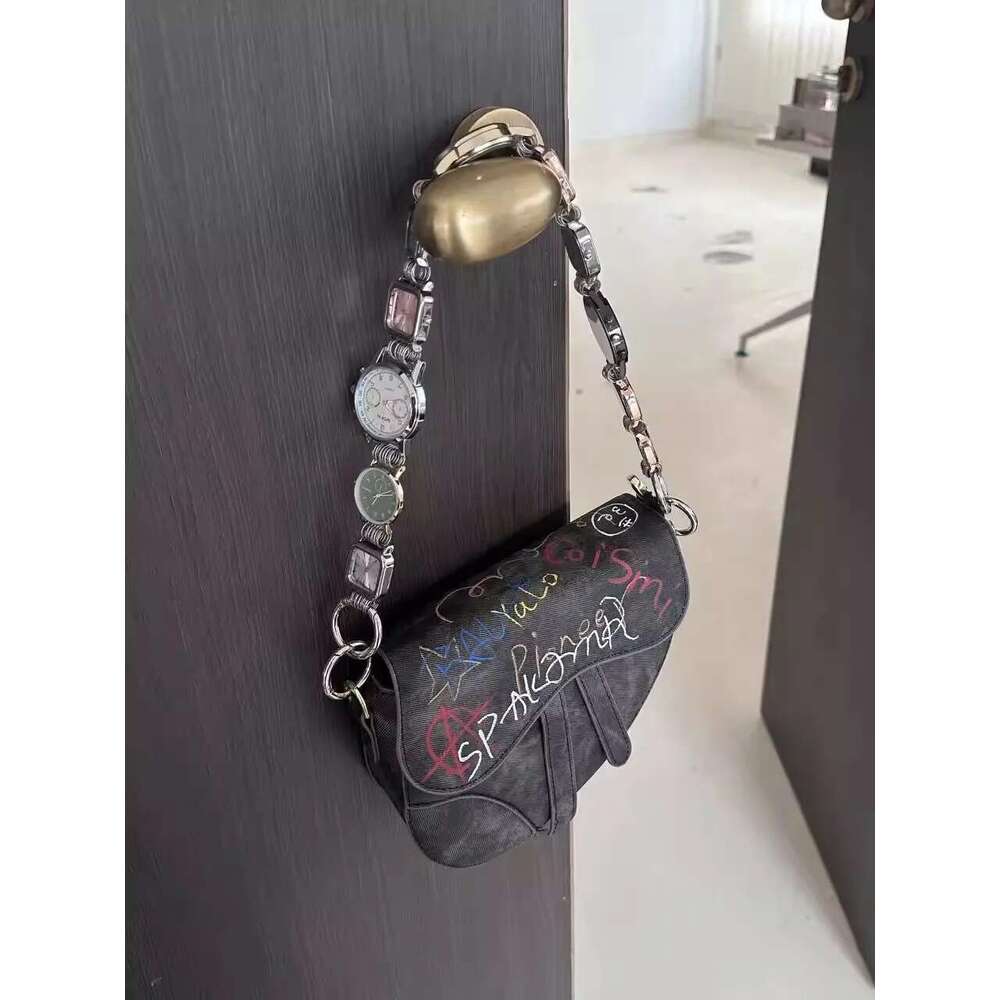 Niche Couples Hand Drawn Graffiti Saddle Unisex Retro Watch Shoulder Strap Crossbody Adult Punk Design Armpit Bag