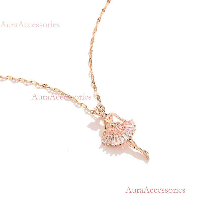 Hot Selling Gold Plated Zircon Dia Skirt Ballet Dancing Girl Pendant Necklace Jewellery for Girls Women