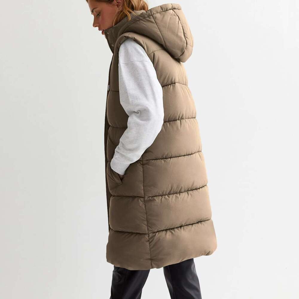 Women'S Autumn And Winter Temperament Sleeveless Cardigan Mid-Length Cotton Vest Coat Abrigos Mujer Invierno Chamarras Muje