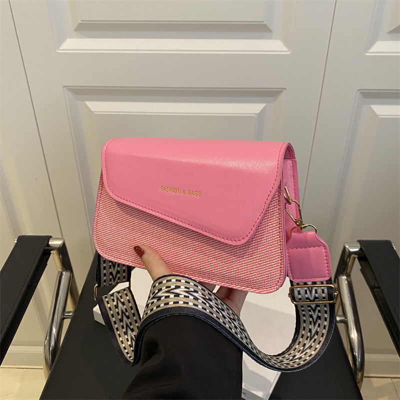 Extremely simple style hand-held small square women's 2025 summer new color blocked wide shoulder strap crossbody bag