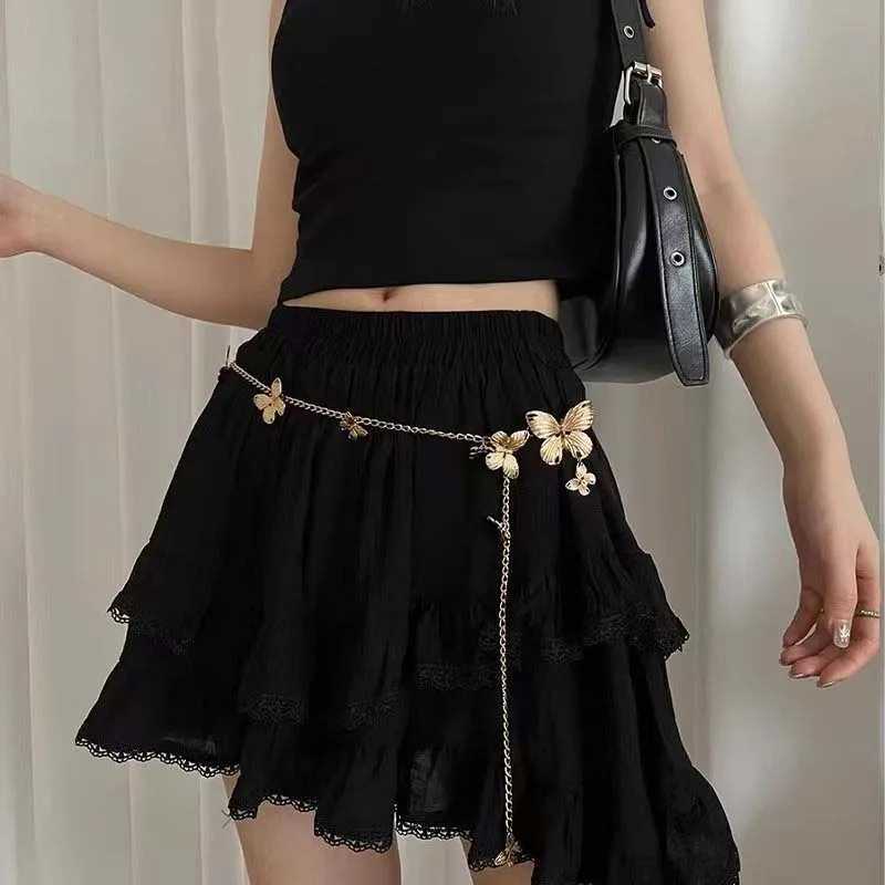 Exquisite Gold Color Butterfly Waist Chain for Women Vintage Metal Long Tassel Belt Lady Body Chains Y2K Jewelry AccessoriesT250513