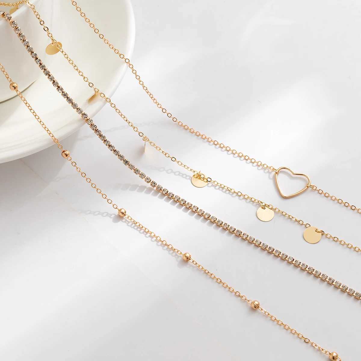 4pcs/Set Punk Aesthetic Thin Belly Chain for Waist Geometric Heart Sequins Sexy Body Jewelry Tennis Chain Rhinestone AccessoriesT250513