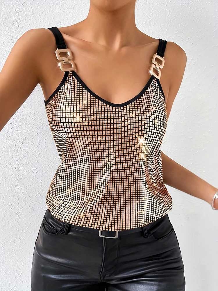 Women Sleeveless Sequined Nightclub Tank TopTanks CamisWomen Sexy Tank TopWhite Tops For Women2000s Clothes Y2k For Women M250513
