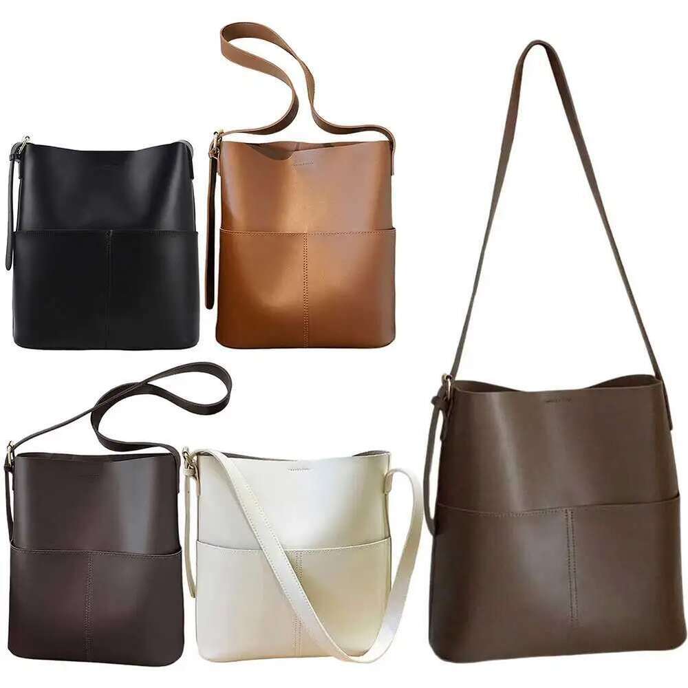 Women Leather Bucket Multi Pocket PU Crossbody Versatile Shoulder Tote Satchel Hobo Outdoor Travel Bag