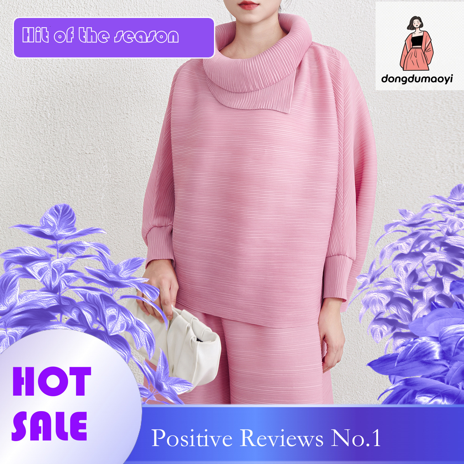 dongdumaoyi Counter Quality Scarf Collar Bat Sleeve Fashion Hoodie Small Shirt Spring and Autumn New Wrinkled Top
