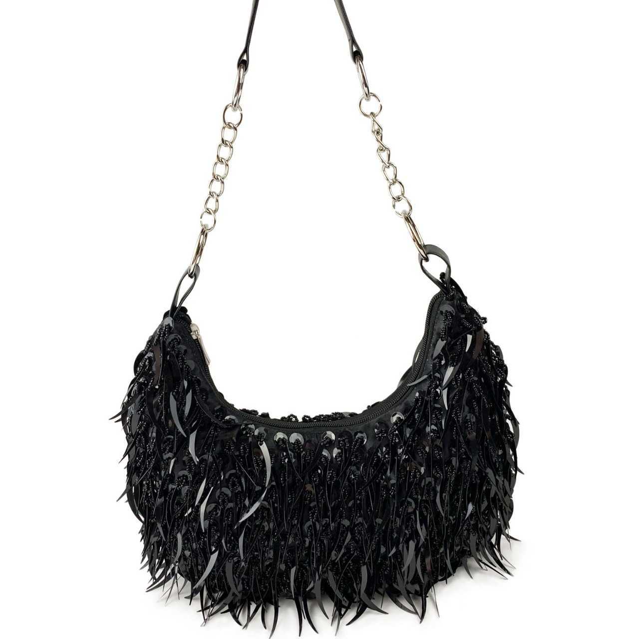 Double sided nail bead pointed round bead hand string tassel underarm back women's bag large bag