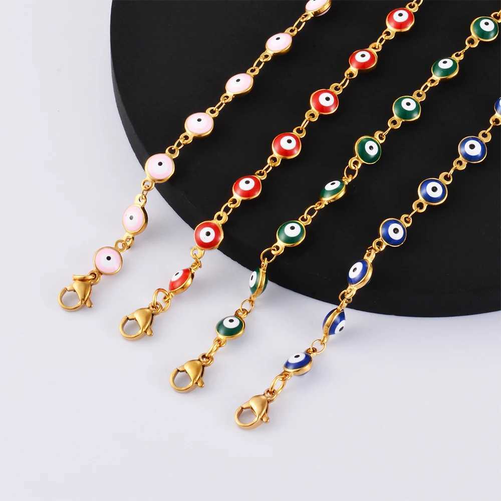 Stainless Steel Bracelets Blue Red Evil Eye Enamel Bead Bracelet for Women Lucky Turkish Eye Jewelry Gifts XJ250707