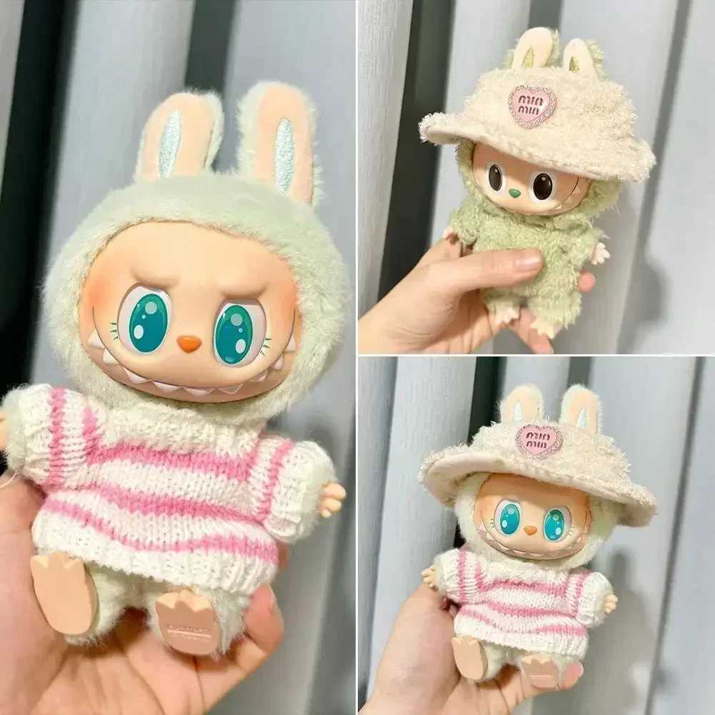 For Labubu V1 V2 Idol Cute Doll Clothes Fashion Sweater Outfit Accessories Sitting Party Pink White Striped Sweater Cup ClothingT250513