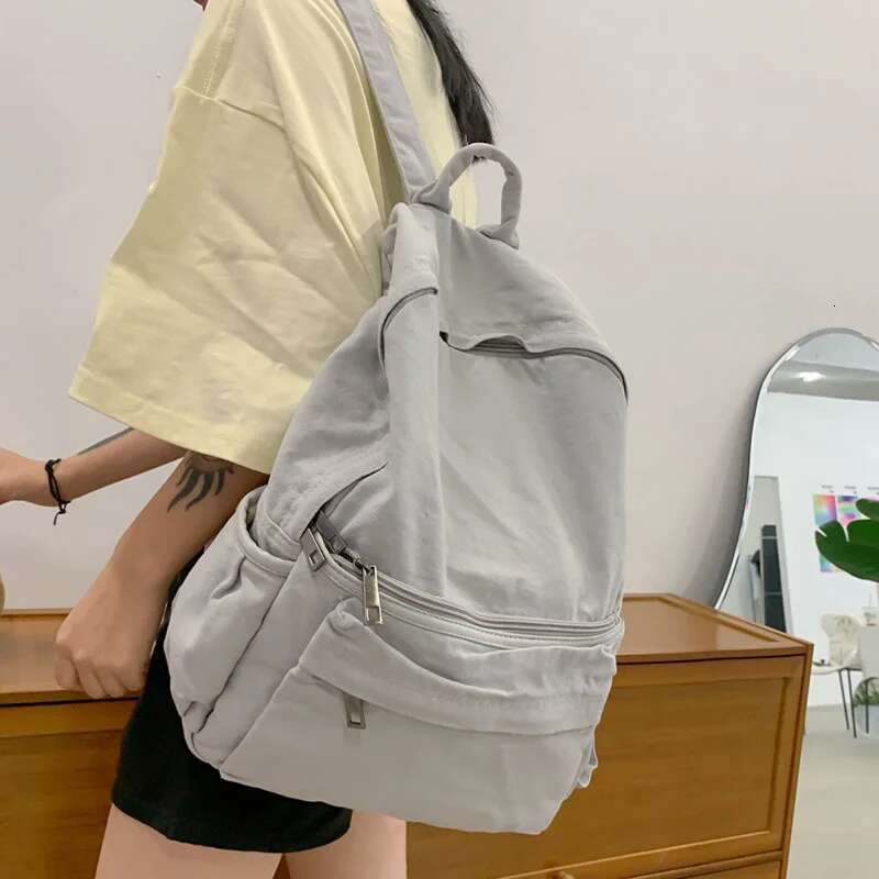 Simple Solid Color Canvas For Women College Student Vintage Laptop Bag Kawaii Ladies Travel Backpack Fashion Schoolbag