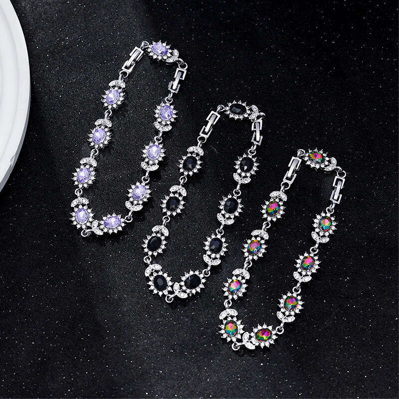 light style womens zircon flower branch and leaf colorful treasure bracelet
