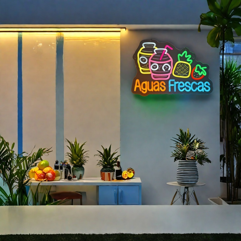 Aguas Frescas Neon Sign, Neon Lights Hanging Wall Art Decoration for Restaurant Store Food Stand Shop Bar Pub Market Party Home Decor, USB Powered Ult