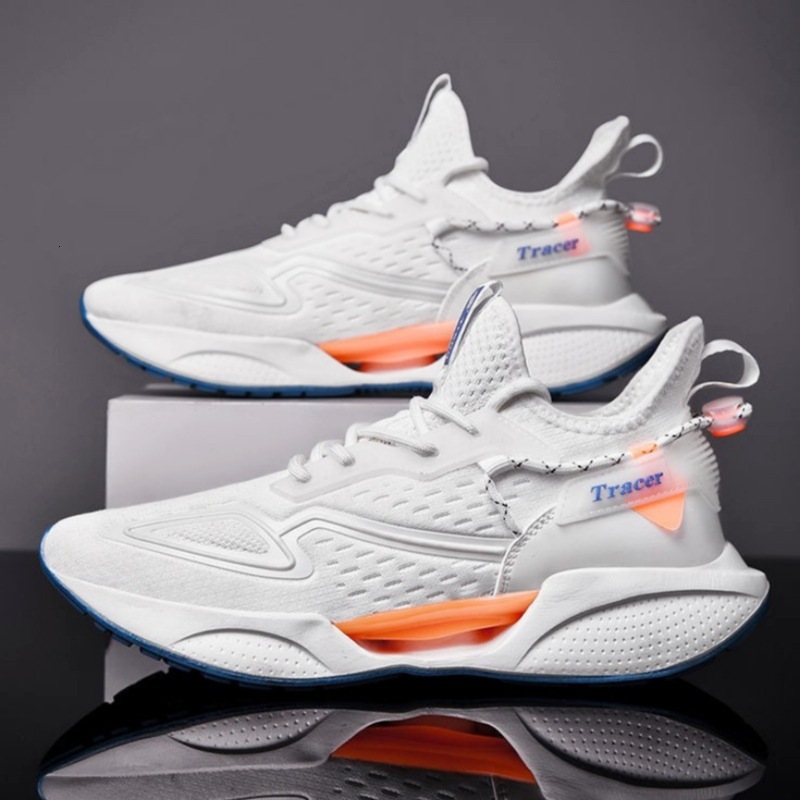 Designer's new soft soled breathable sports and leisure running shoes, woven mesh Korean version multifunctional fashion shoes, men's white 