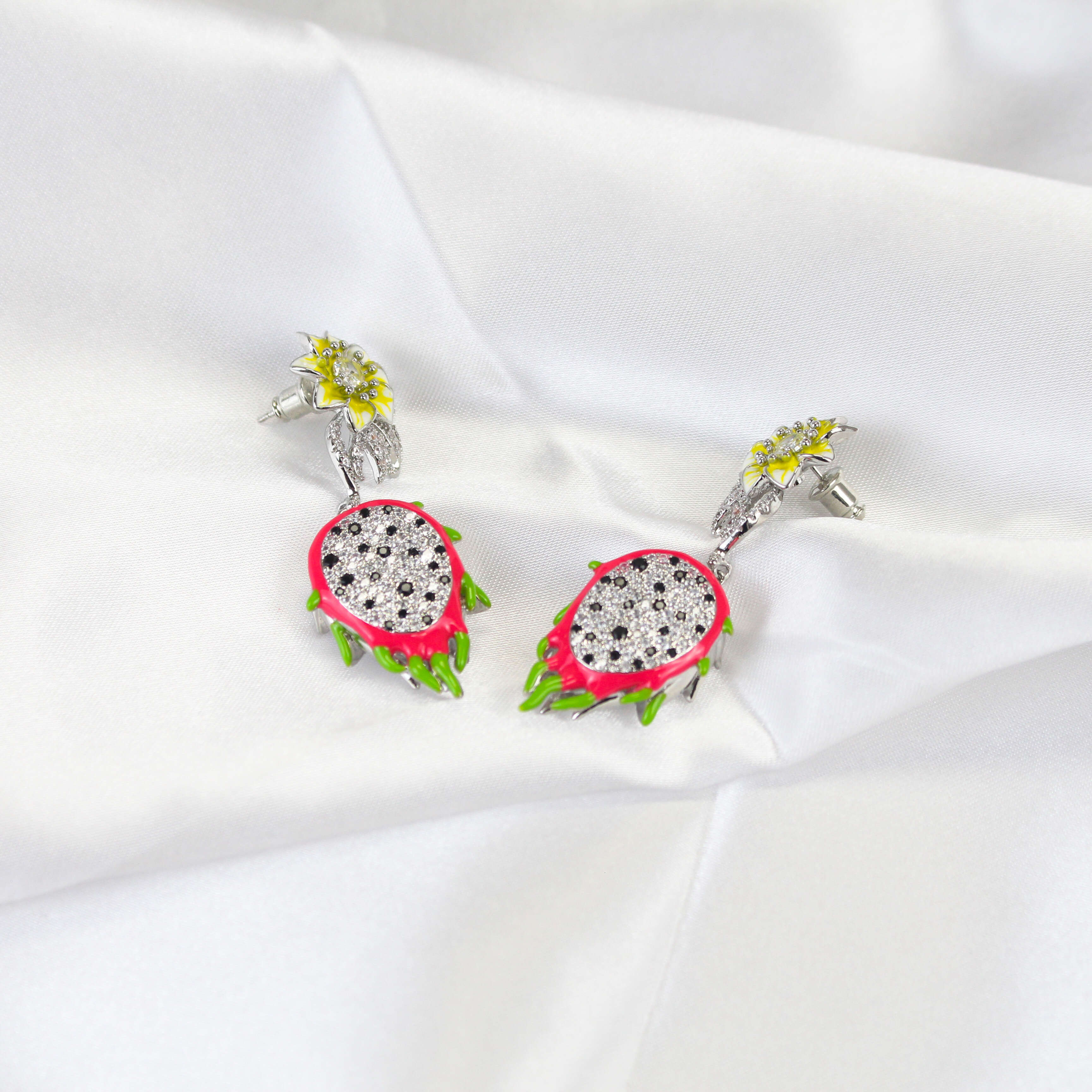 High Quality Women Earrings 925 Silver Brooch Gemstone Flower Inlay Women Fashion Jewelry New Design Fruit Shape