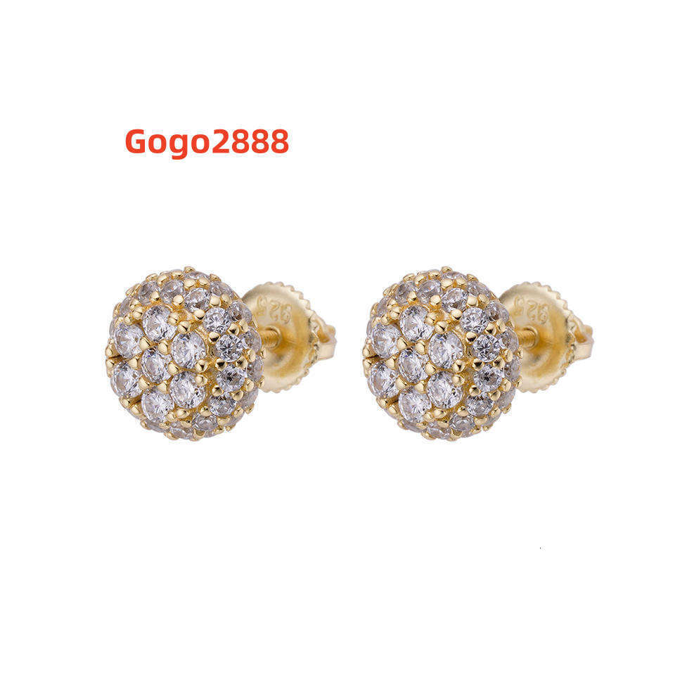 Fine Hip Hop Jewelry Gold Plated 9mm Iec Out VVS Moissanite Diamond 925 Sterling Silver Round Screw Back Stud Earrings for Men