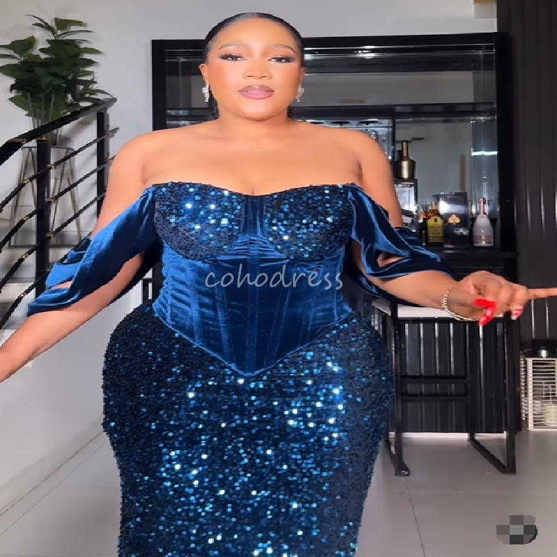 Sparkly Black Girls Prom Dress With Sequin Plus Size Aso Ebi African-inspired Evening Dress Tea Length Formal Birthday Graduation Homecoming Dress 202