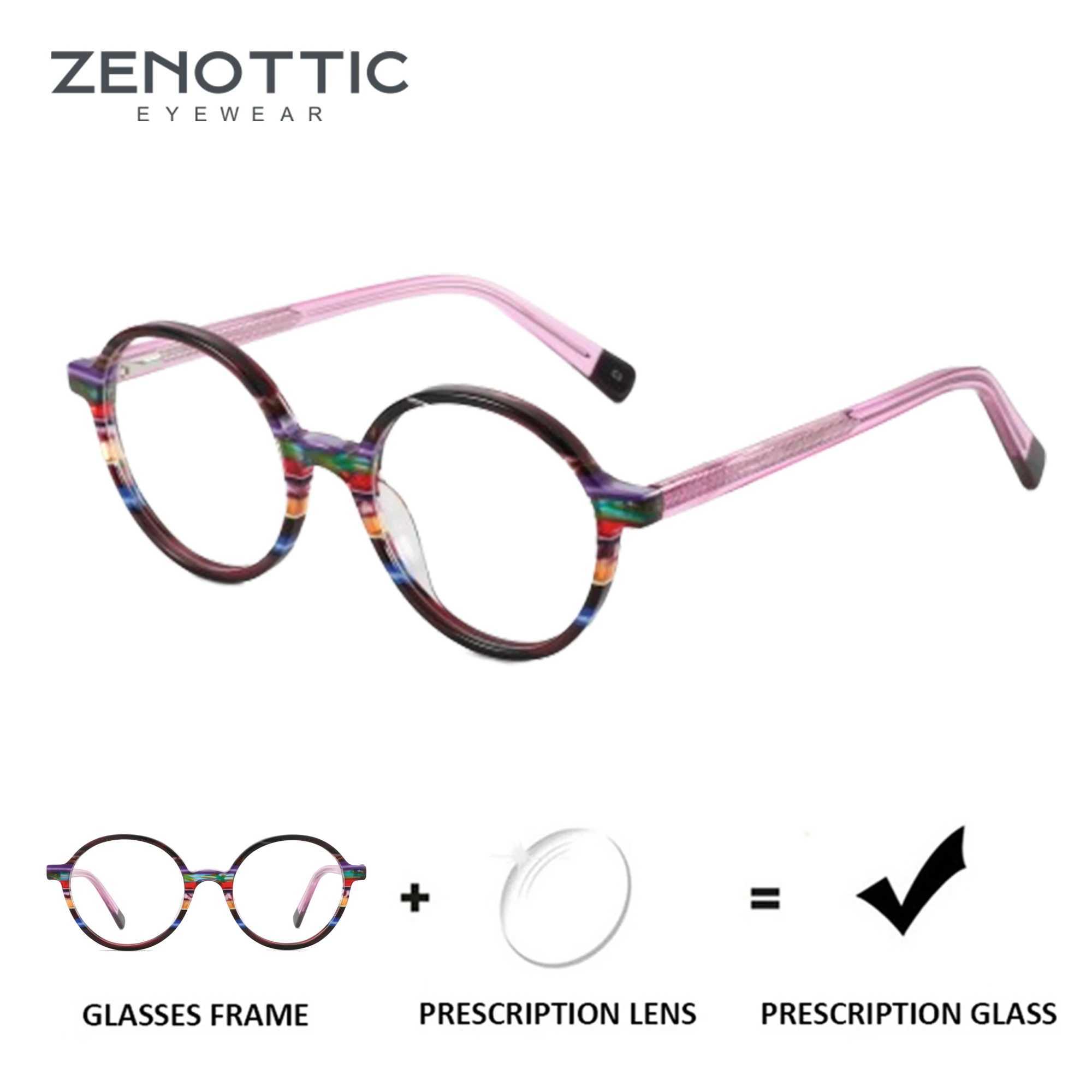 ZENOTTIC Fashion Round Acetate Prescription Glasses Anti Blue Light/Photochromic Eyewear Myopia Optical Eyeglasses W250513