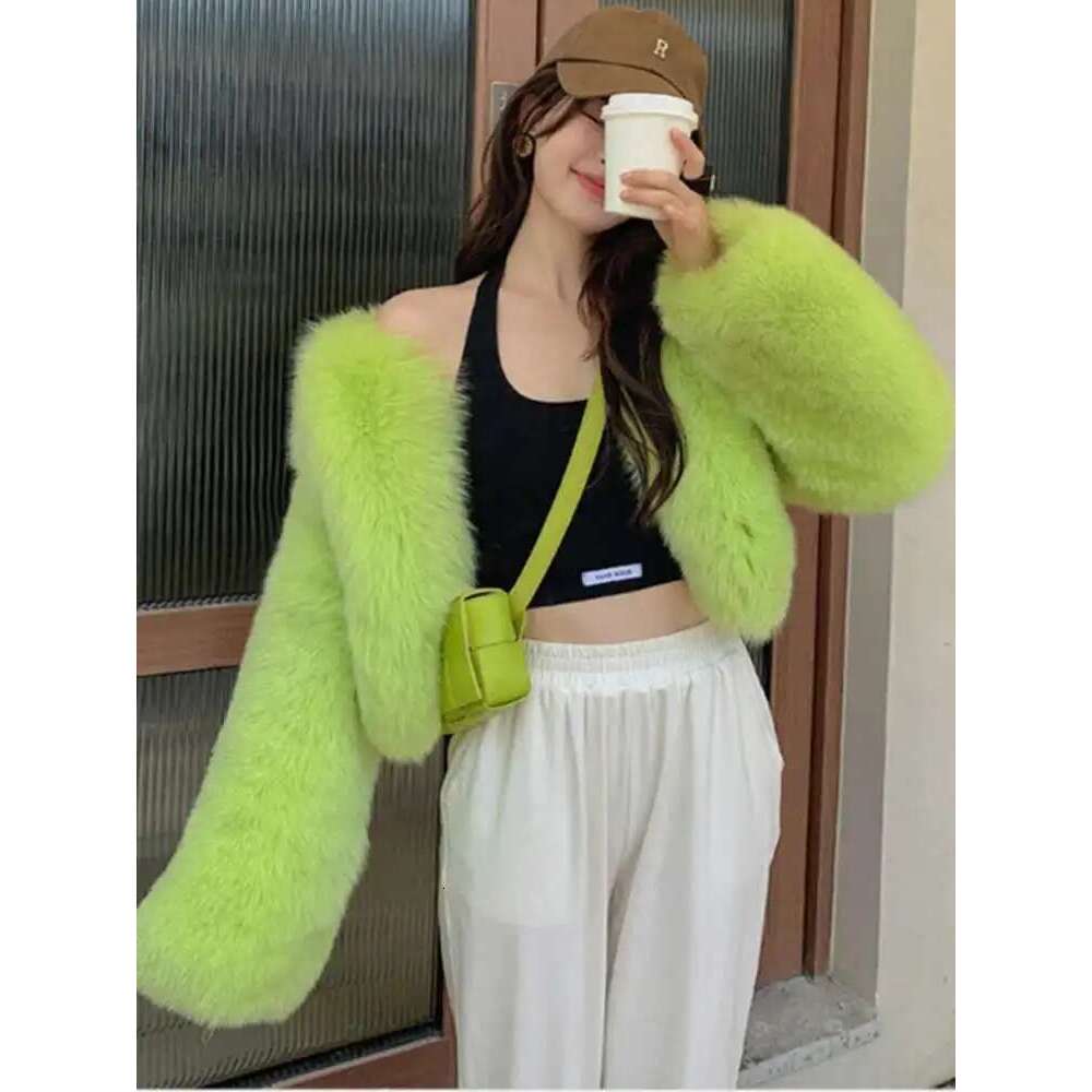 LGRQ 2025 Fall Mink Jacket For Women, Small And Environmentally Friendly Fox Short Imitation Jacket, Fur Cardigan Designer