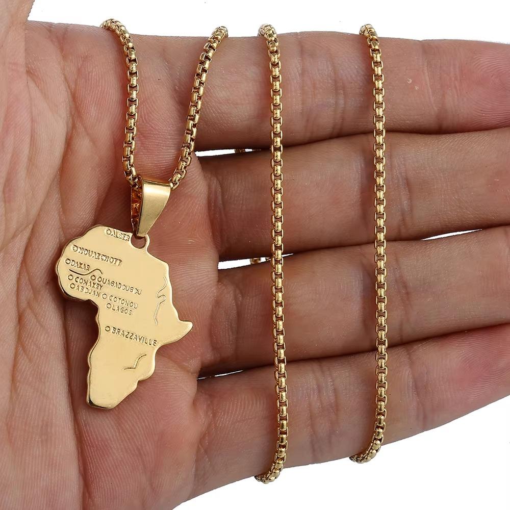 Twisted Necklace for Men Women Africa Map Pendant Gold Color Link Chain Fashion Gifts