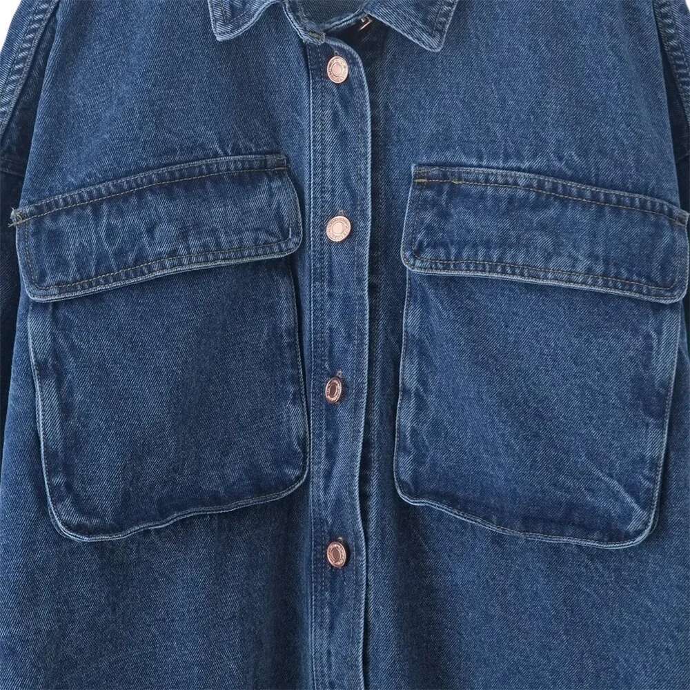 Taop&Za Autumn New Product Women's Fashion Leisure Versatile Collar Long Sleeve Three Dimensional Pocket Cowboy Clothes