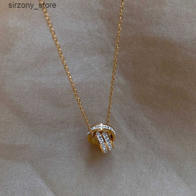 2025 Circle Buckle Inlaid Rhinestone Pendant Stainless Steel Gold Color Necklace Fashion Design Jewelry For Womens Accessories z2505138L3C