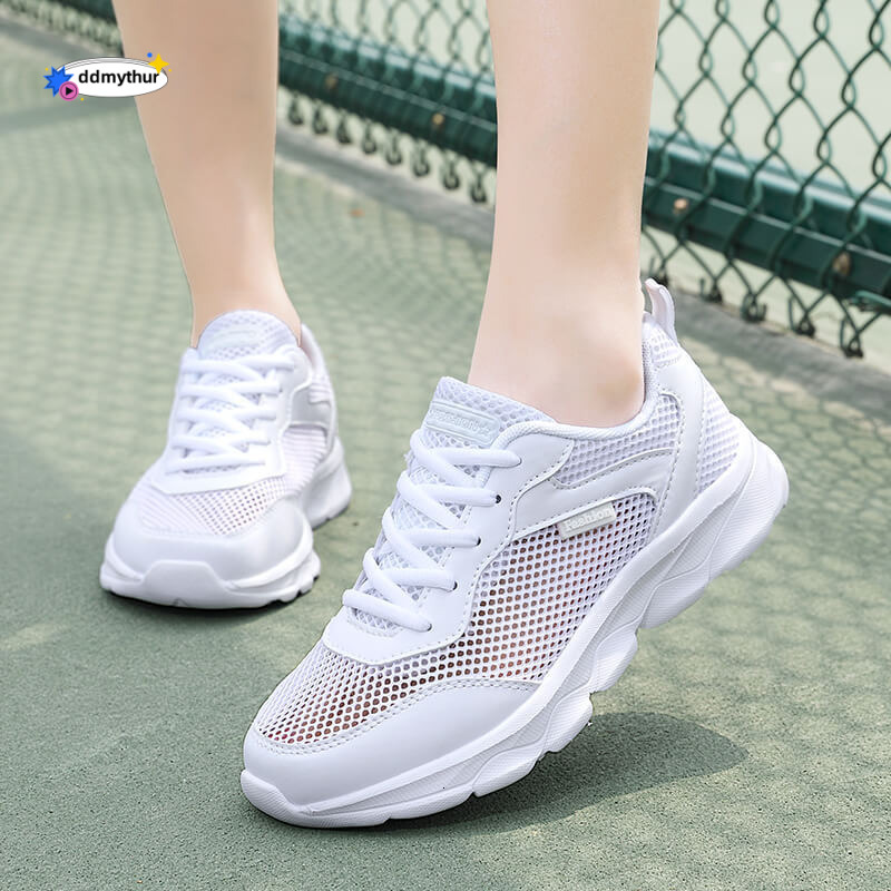 2025 Summer New Versatile Sports Large Mesh Breathable Hollow Women's Casual Shoes Korean Version Lace ddmythur