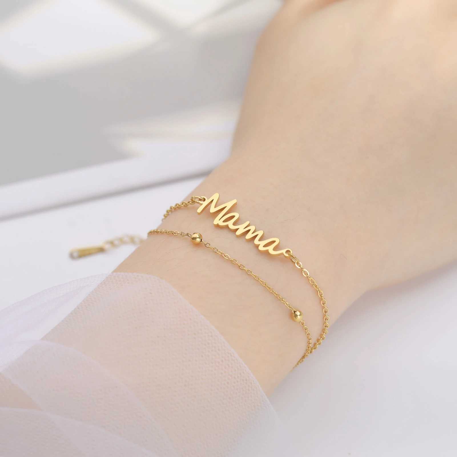 Skyrim Letter Mama Charm Bracelet for Men and Women Stainless Steel Double Layer Beads Chain Bracelets Fashion Jewelry Mothers Day Gift XJ250707