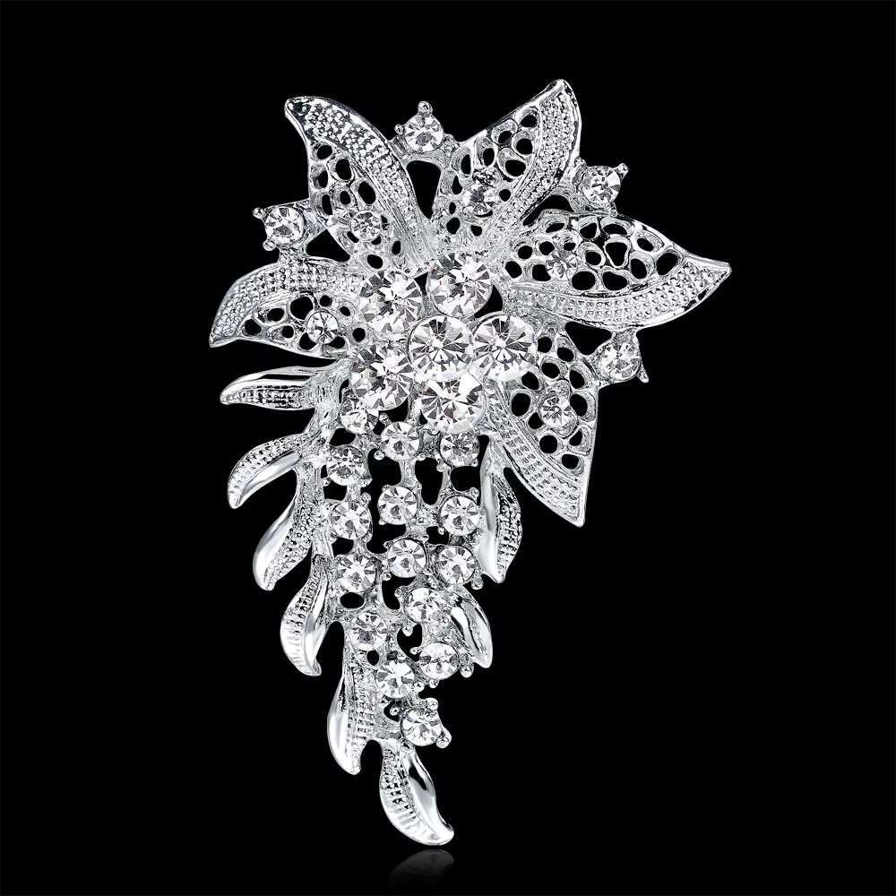 Vintage Bridal Brooch Rhinestone Alloy Flower Brooch Embellishment Clear Broach Pin Wedding Brooches