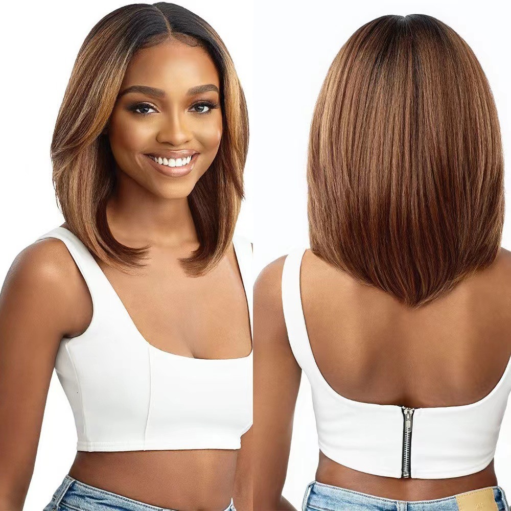 New Wig Wig Womens Short Hair Brown Bobo Head Repair Medium Long Curled Hair with Middle Split Hairband Full Headset