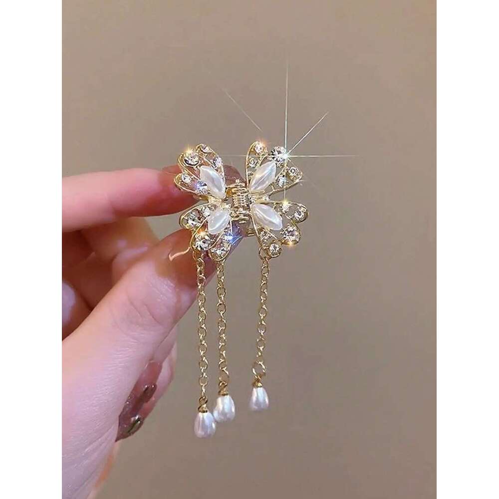 1Pcs Fashion Pearl Butterfly Tassel Claws For Women Hair Accessories