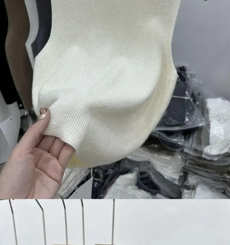 Womens knitted Y2K vest ultrathin sweater for summer and autumn short sleeved solid spring zipper tight fitting tube top 250506