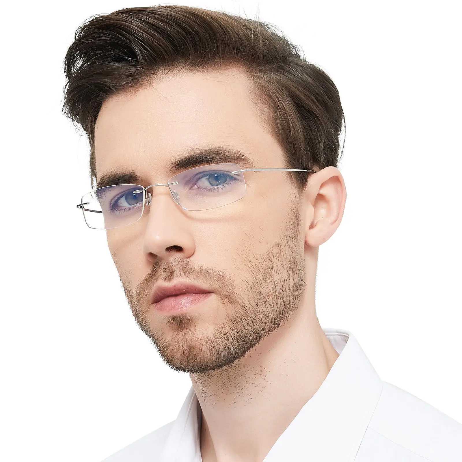 Titanium Reading Glasses Men Without Frame Magnifying Presbyopic Eyeglasses Titanium Frames Anti Blue Light Rimless Glasses Men W250513