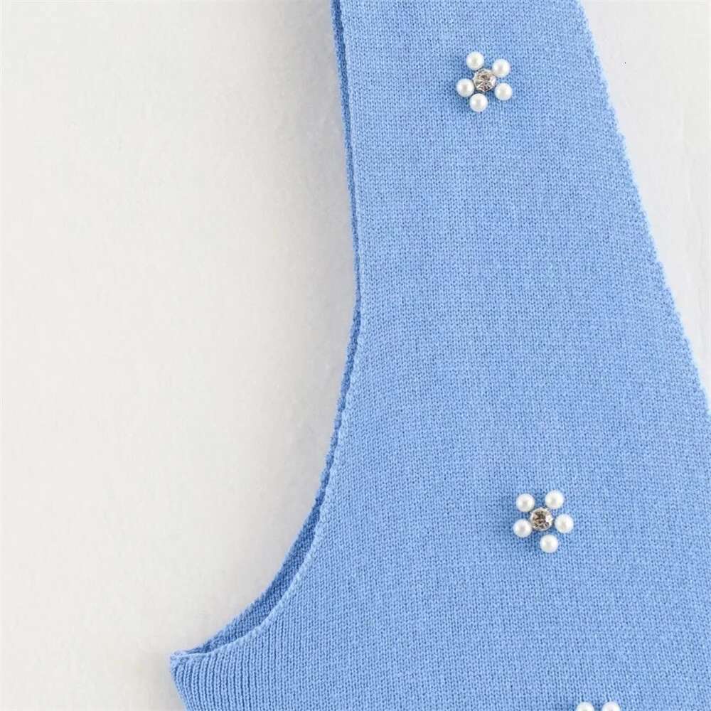Taop&Za Autumn New Women's Fashion Casual V-neck Sleeveless backless Jewelry Beaded Knitted Mini Dress