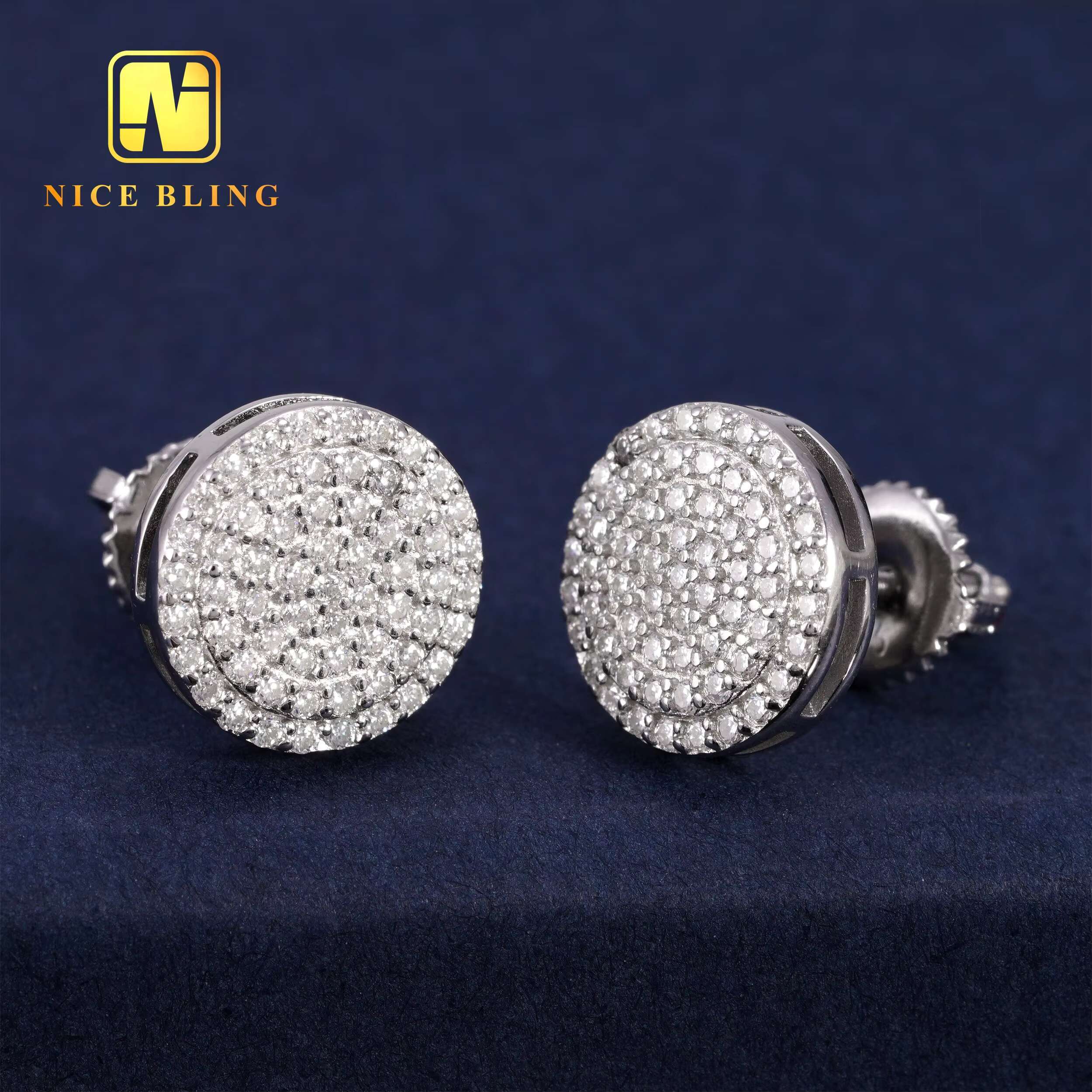 Iced Out Hip Hop Moissanite Earrings 925 Sterling Silver Ear Studs Vvs Diamond Cluster Round Earrings for Women Men