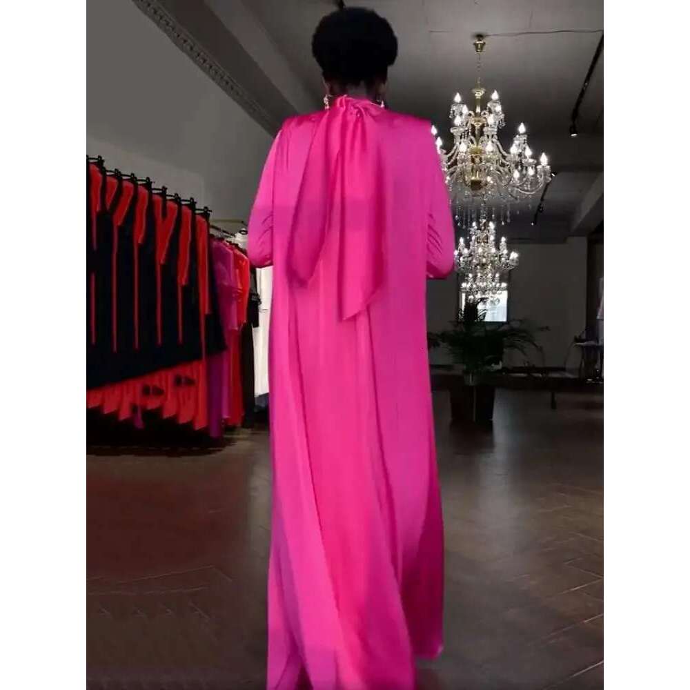 Middle East Arab Muslim Female High-Neck Elegant Evening Long Robe 2025 Spring Autumn Flared Sleeves Kaftan Dresses