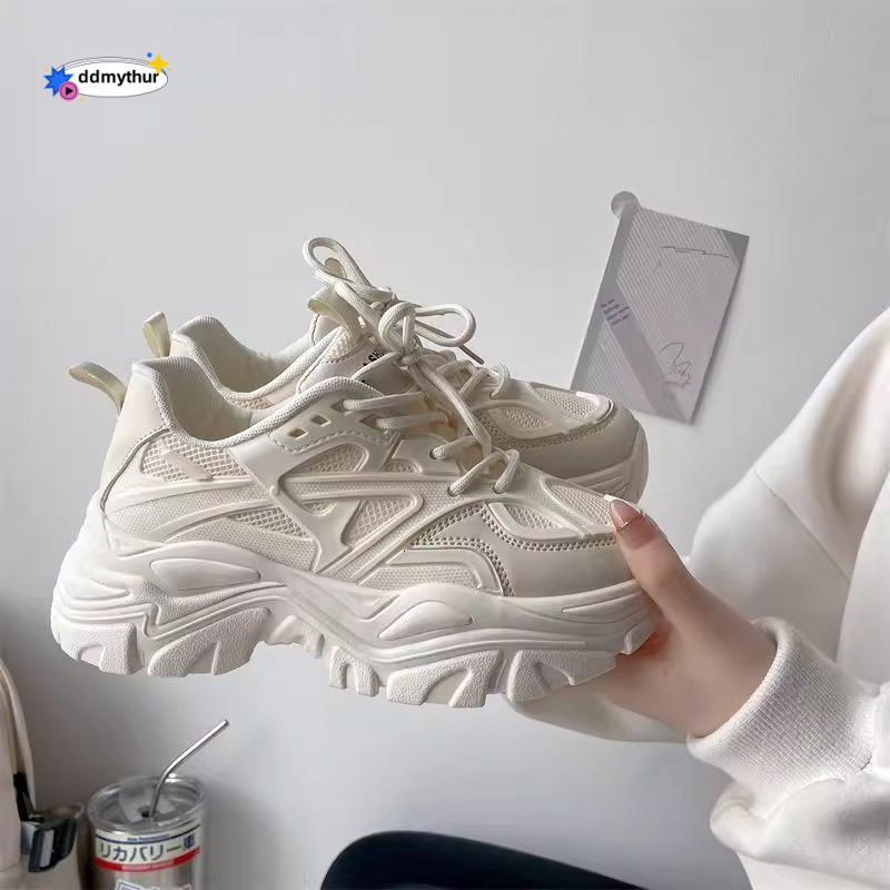 Dad's shoes, women's 2025 new style, spring and autumn breathable height increasing black, eye-catching feet, small stature, versatile, spon