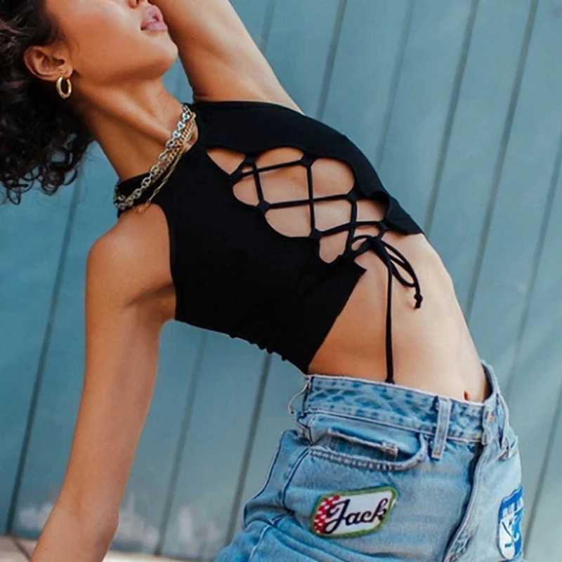 Sexy Strap Hollow Out Bare Midriff Holder Crop Tops Women Tank Top Casual Sleeveless Cropped Vest Camisole Tube Top Female M250513